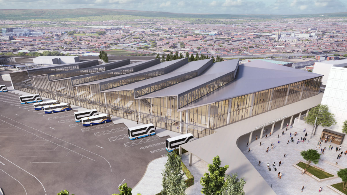aerial view from an artists impression of the bus terminal of the new belfast transport hub
