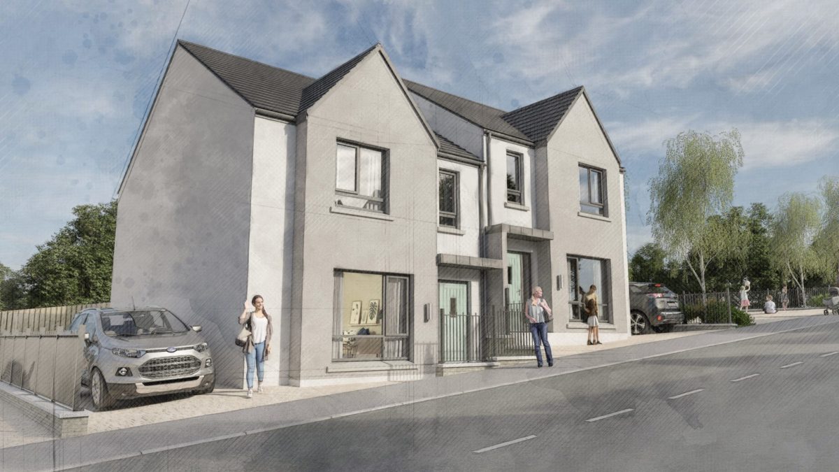 artists impression of houses at evish road strabane from clanmill housing